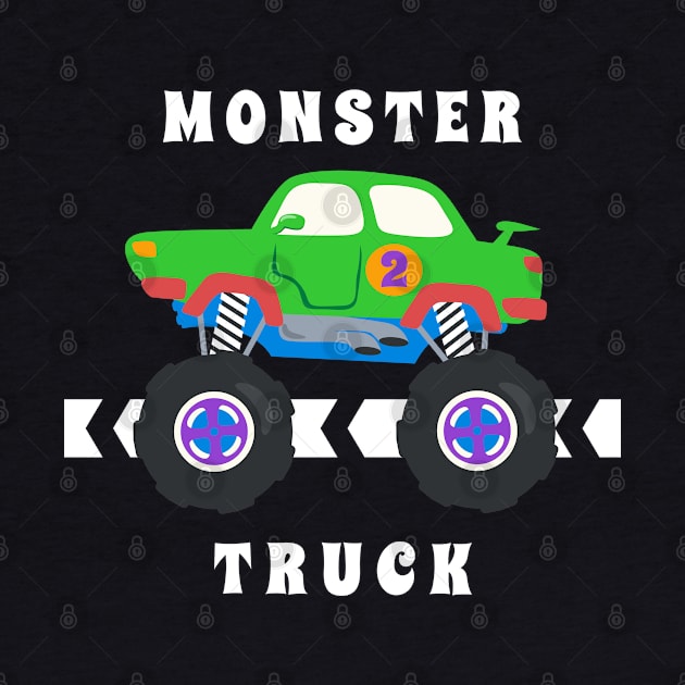 Vector illustration of monster truck with cartoon style. by KIDS APPAREL